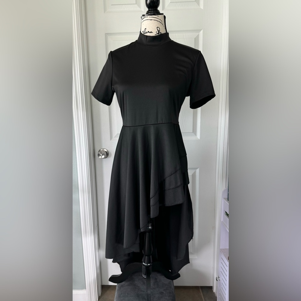 SimpleFun Womens Ruffle High Low Asymmetrical Short Sleeve Bodycon Size Small